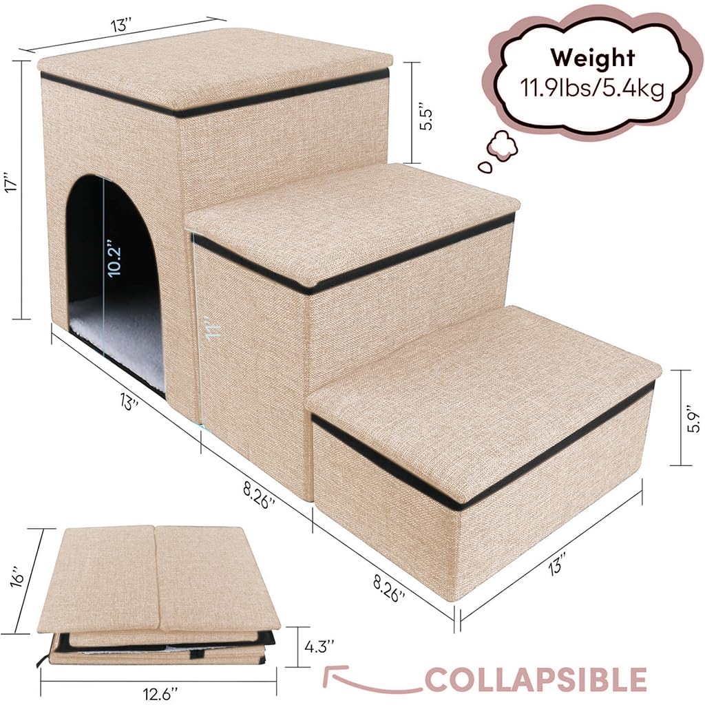 Qpets Multi Purpose Dog Cat Stair Pet Stair Pet House 3-Stair Cat House for Pet with Storage Space Foldable Pet Game Stair Dog Bed for Small Dog Cat Cat Beds Qpets Multi Purpose Dog Cat Stair Pet Stair Pet House 3-Stair Cat House for Pet with Storage Space Foldable Pet Game Stair Dog Bed for Small Dog Cat Cat Beds